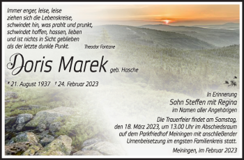Traueranzeige von Doris Marek von Südthüringer Presse