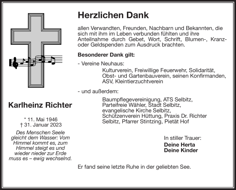  Traueranzeige für Karlheinz Richter vom 04.03.2023 aus Frankenpost
