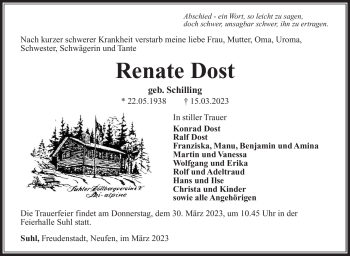 Traueranzeige von Renate Dost von Südthüringer Presse