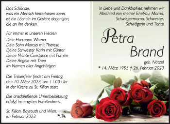 Traueranzeige von Petra Brand von Südthüringer Presse