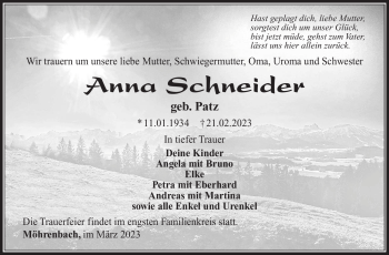 Traueranzeige von Anna Schneider von Südthüringer Presse