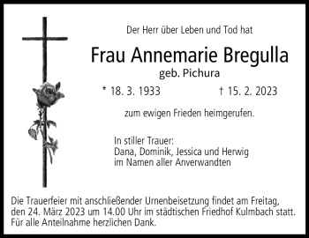 Traueranzeige von Annemarie Bregulla von Frankenpost