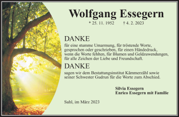 Traueranzeige von Wolfgang Essegern von Südthüringer Presse
