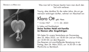 Traueranzeige von Klara Ott von Südthüringer Presse