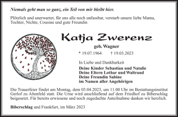 Traueranzeige von Katja Zwerenz von Südthüringer Presse