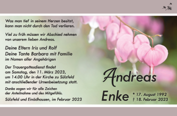 Traueranzeige von Andreas Enke von Südthüringer Presse