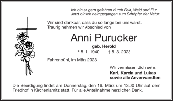 Traueranzeige von Anni Purucker von Frankenpost