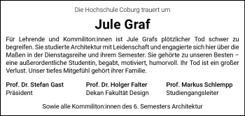 Traueranzeige von Jula Graf von Neue Presse Coburg