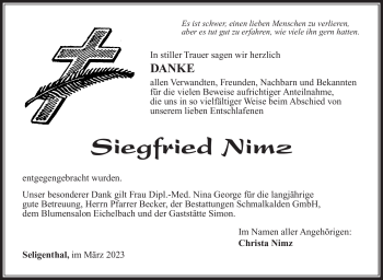 Traueranzeige von Siegfried Nimz von Südthüringer Presse