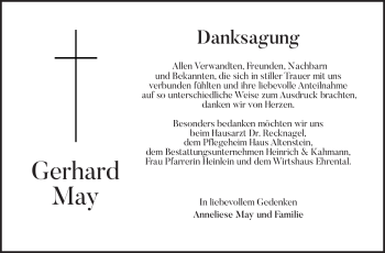 Traueranzeige von Gerhard May von Südthüringer Presse