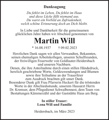 Traueranzeige von Martin Will von Südthüringer Presse