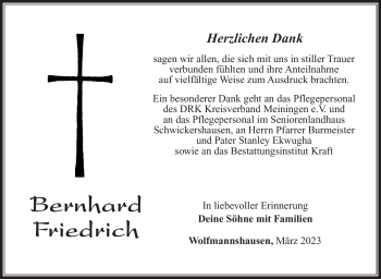 Traueranzeige von Bernhard Friedrich von Südthüringer Presse