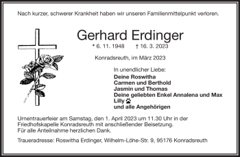 Traueranzeige von Gerhard Erdinger von Frankenpost