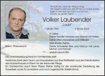 Traueranzeige von Volker Laubender von Neue Presse Coburg
