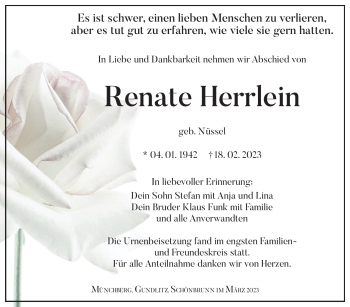 Traueranzeige von Renate Herrlein von Frankenpost