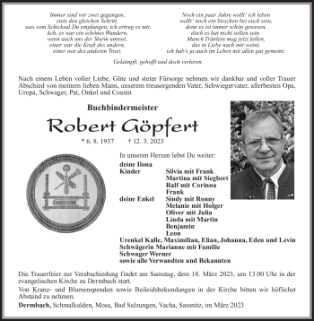Traueranzeige von Robert Göpfert von Südthüringer Presse