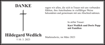 Traueranzeige von Hildegard Wedlich von Frankenpost