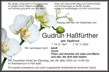 Traueranzeige von Gudrun Haßfürther von Frankenpost