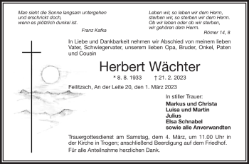 Traueranzeige von Herbert Wächter von Frankenpost