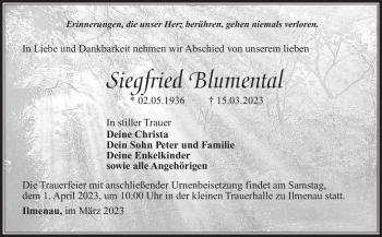 Traueranzeige von Siegfried Blumental von Südthüringer Presse