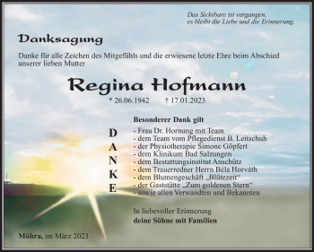Traueranzeige von Regina Hofmann von Südthüringer Presse