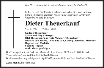 Traueranzeige von Dieter Theuerkauf von Südthüringer Presse