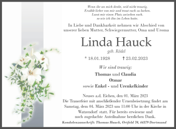 Traueranzeige von Linda Hauck von Neue Presse Coburg