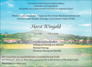 Traueranzeige von Horst Wingold von Südthüringer Presse