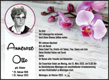 Traueranzeige von Annerose Otto von Südthüringer Presse