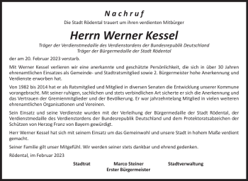 Traueranzeige von Werner Kessel von Neue Presse Coburg