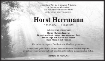 Traueranzeige von Horst Herrmann von Südthüringer Presse