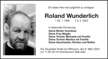 Traueranzeige von Roland Wunderlich von Frankenpost