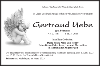 Traueranzeige von Gertraud Uebe von Südthüringer Presse