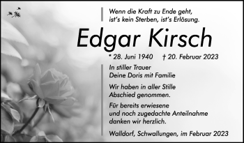 Traueranzeige von Edgar Kirsch von Südthüringer Presse