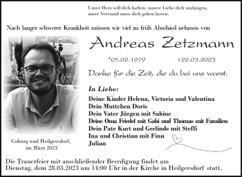Traueranzeige von Andreas Zetzmann von Neue Presse Coburg