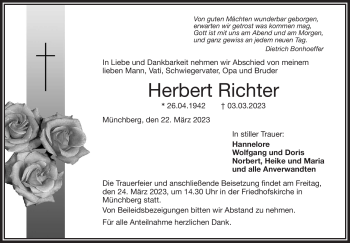 Traueranzeige von Herbert Richter von Frankenpost