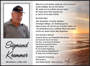Traueranzeige von Sigmund Kremmer von Südthüringer Presse