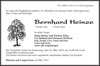 Traueranzeige von Bernhard Heinze von Südthüringer Presse