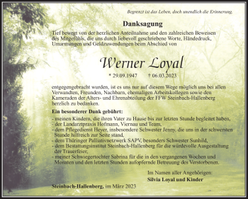 Traueranzeige von Werner Loyal von Südthüringer Presse
