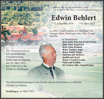 Traueranzeige von Edwin Behlert von Südthüringer Presse