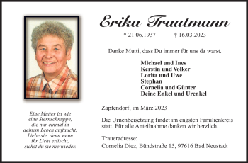 Traueranzeige von Erika Trautmann von Südthüringer Presse