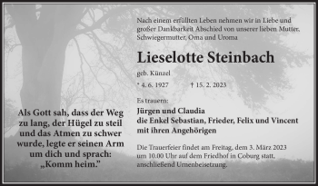 Traueranzeige von Lieselotte Steinbach von Neue Presse Coburg