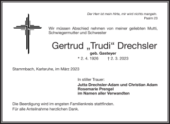 Traueranzeige von Gertrud Drechsler von Frankenpost