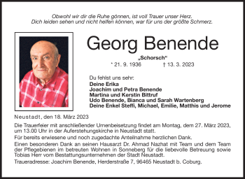 Traueranzeige von Georg Benende von Neue Presse Coburg
