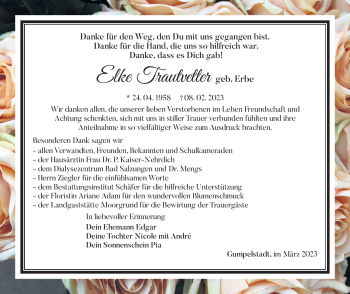 Traueranzeige von Elke Trautvetter von Südthüringer Presse