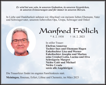 Traueranzeige von Manfred Frölich von Südthüringer Presse