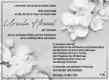 Traueranzeige von Ursula Hössel von Südthüringer Presse