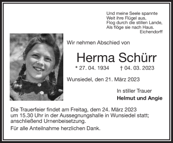 Traueranzeige von Herma Schürr von Frankenpost