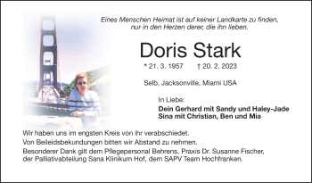 Traueranzeige von Doris Stark von Frankenpost