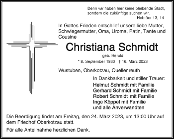 Traueranzeige von Hellmut Schmidt von Frankenpost